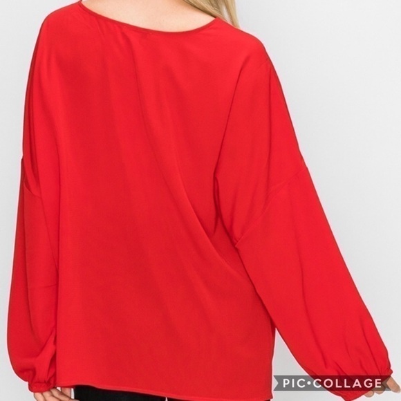 Red Pleated Front Top - Picture 3 of 3